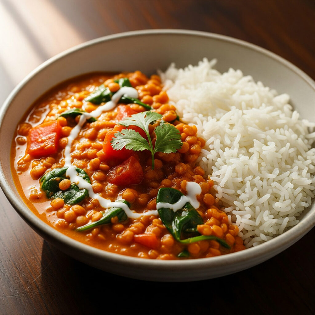 Curry lentilles corail et lait de coco