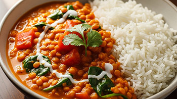 Curry lentilles corail et lait de coco