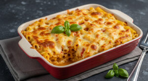 Gratin de pâtes au four à la sauce tomate et fromage fondant